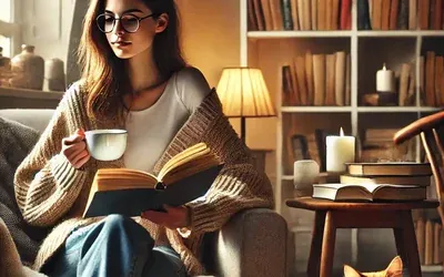 Mujer leyendo novela impresa