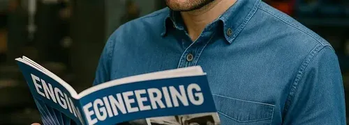 Ingeniero leyendo catálogo técnico de productos