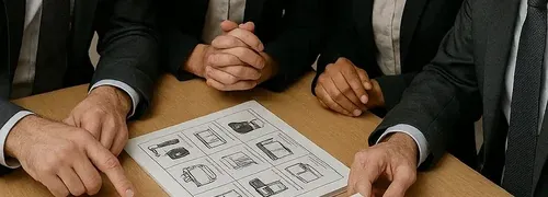 Ejecutivos revisando catálogos de productos empresariales