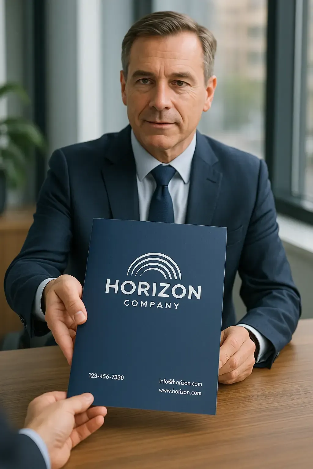 Corporate folders with vertical pocket, printed and laminated