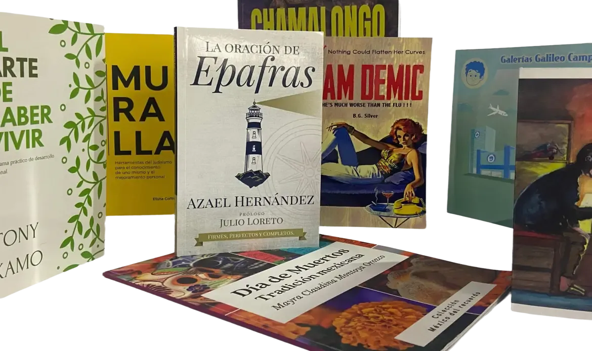A variety of professionally printed books with hot-melt binding
