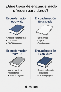 ¿Qué tipos de encuadernado ofrecen para libros?