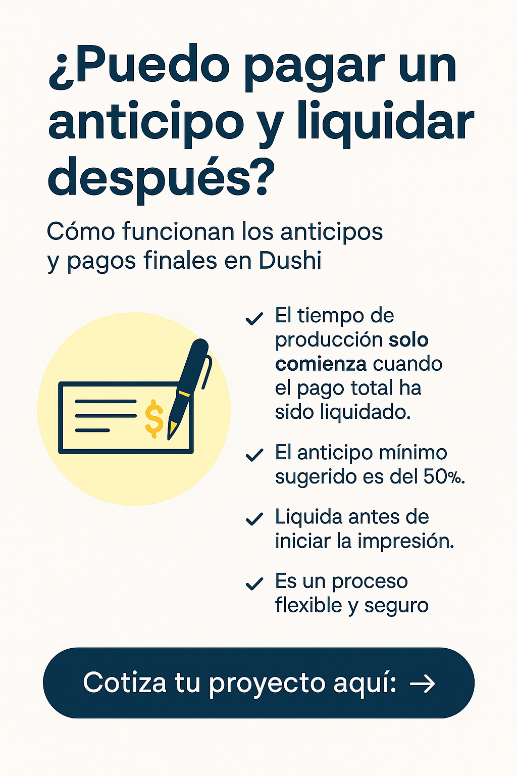 ¿Puedo pagar un anticipo y liquidar después? | Pagos Dushi